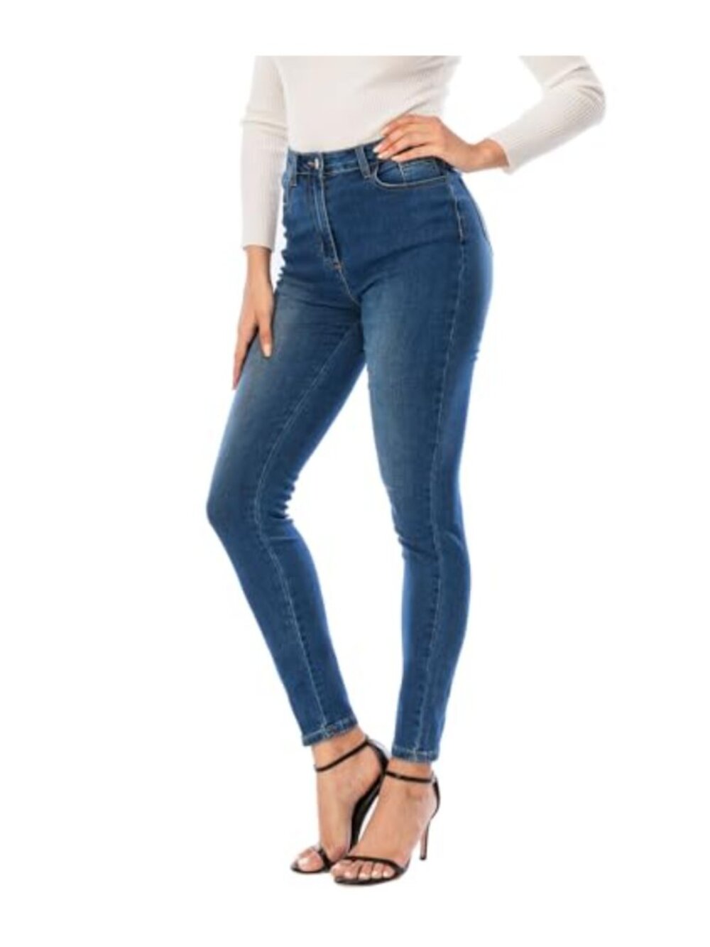 Skinny Fit High Waist Stretch Denim Jeggings with Pockets